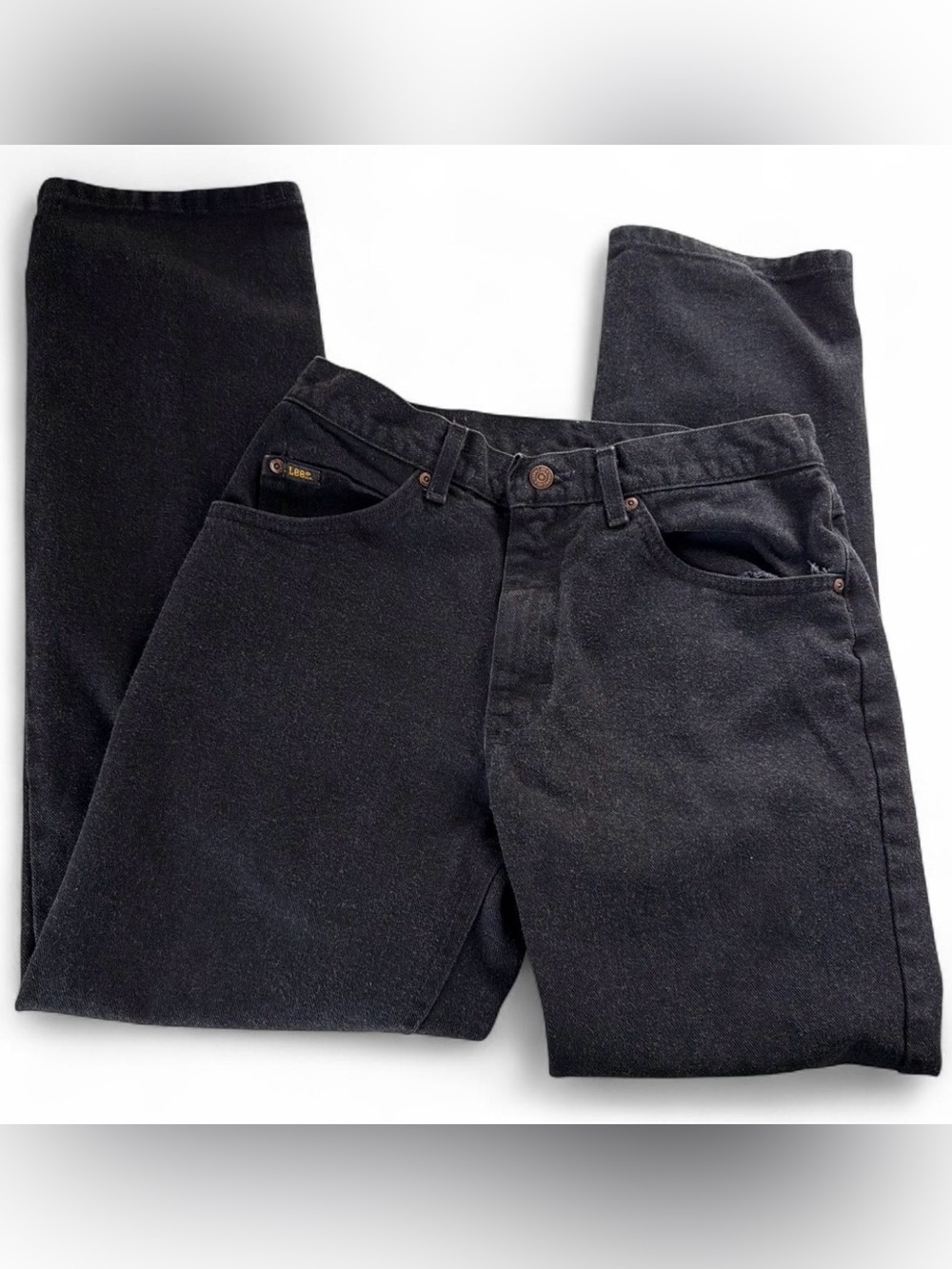 Vintage Lee USA Black Denim Jeans 32x31 100% Cotton Straight Made in USA 90s